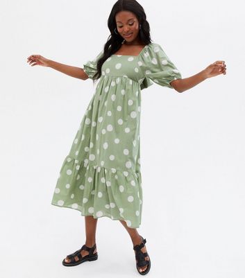 new look green square neck dress