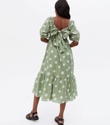 Click to view product details and reviews for Green Spot Bow Back Square Neck Midi Dress New Look.