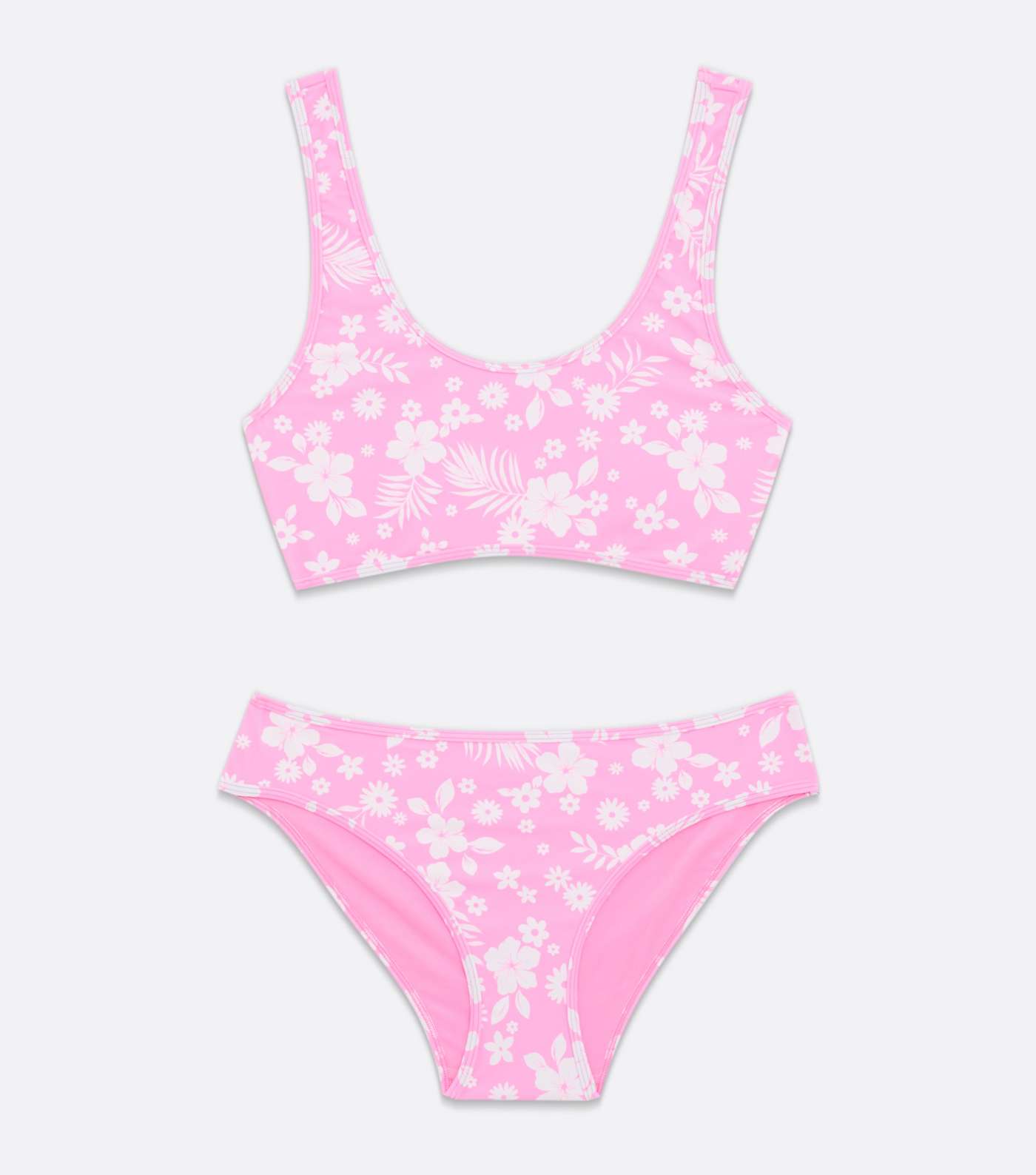 Girls Pink Tropical Scoop Neck Bikini Set