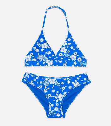 Girls Blue Tropical Triangle Bikini Set