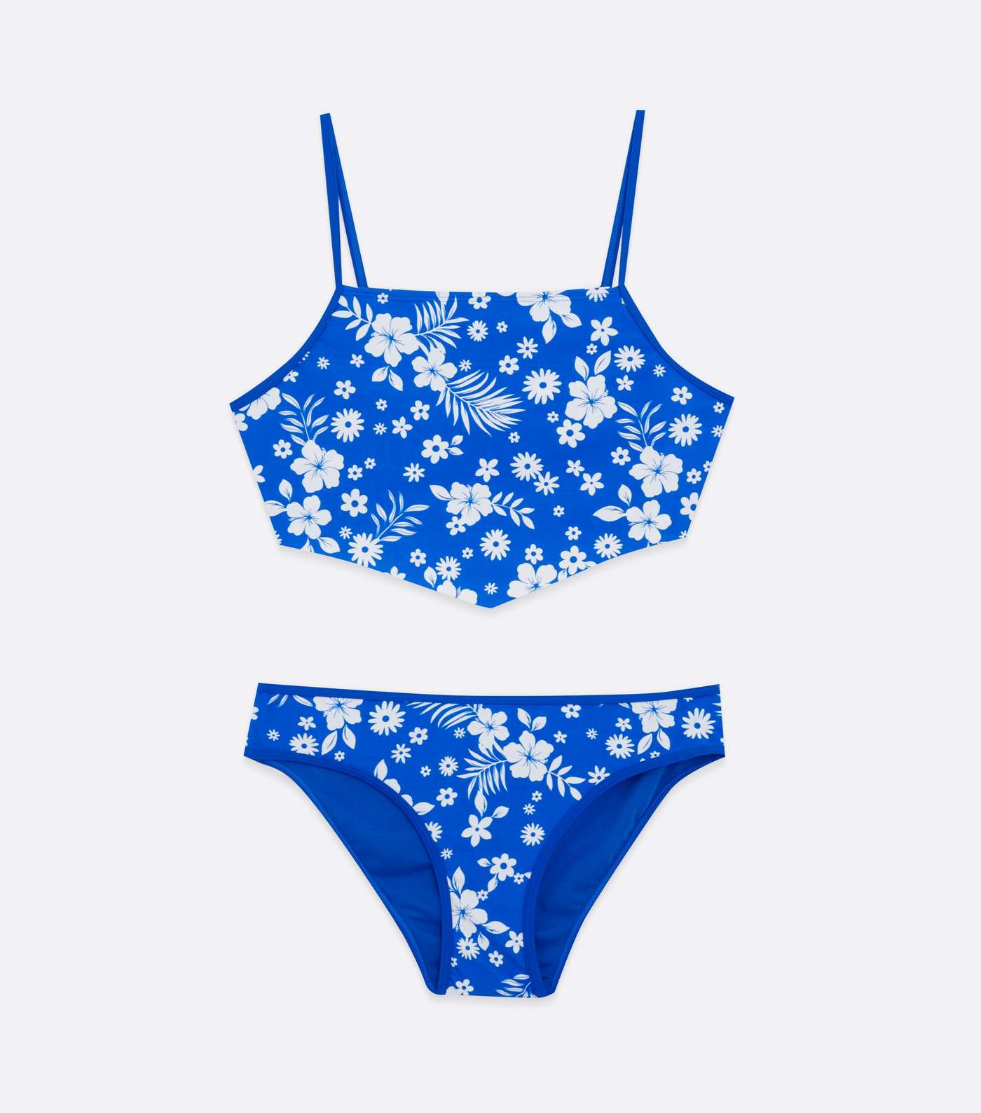 Girls Blue Tropical Floral Crop Top Bikini Set