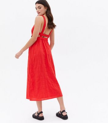 Red Cut Out Cross Back Midi Dress New Look