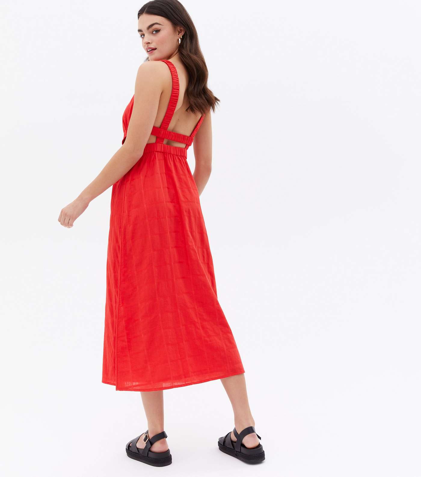 Red Cut Out Cross Back Midi Dress Image 4