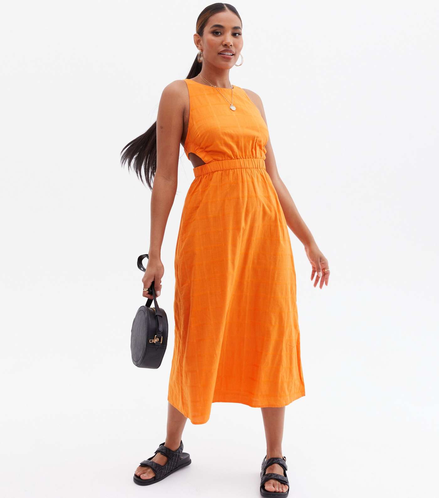 Bright Orange Cut Out Cross Back Midi Dress Image 2