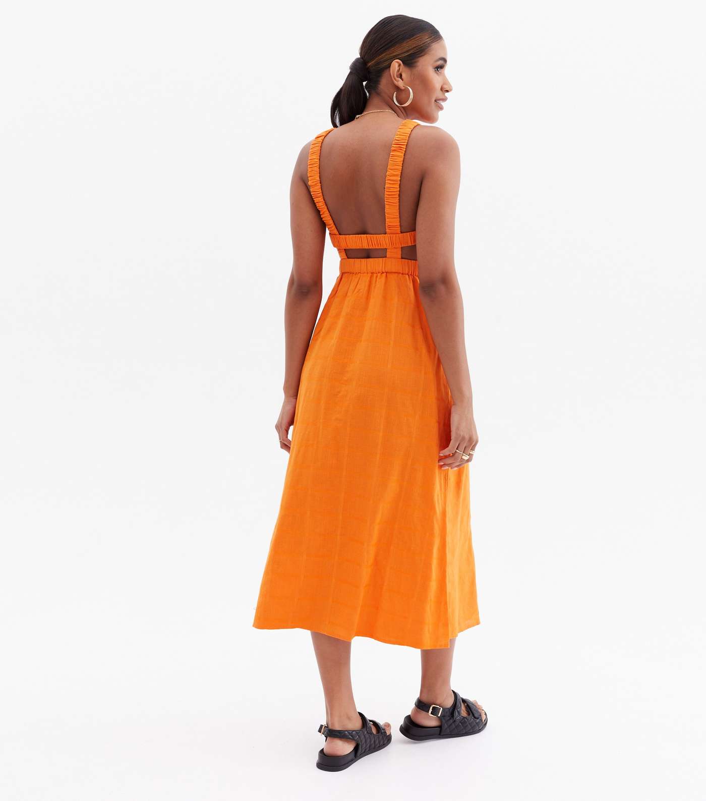 Bright Orange Cut Out Cross Back Midi Dress Image 4