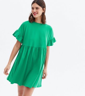 Light Green Frill Crew Neck Mini Smock Dress New Look