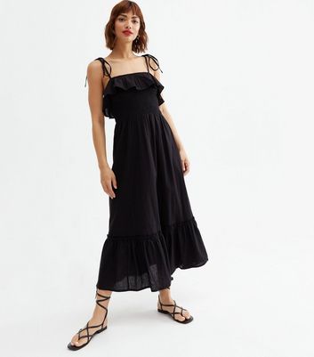 zara black shirred dress