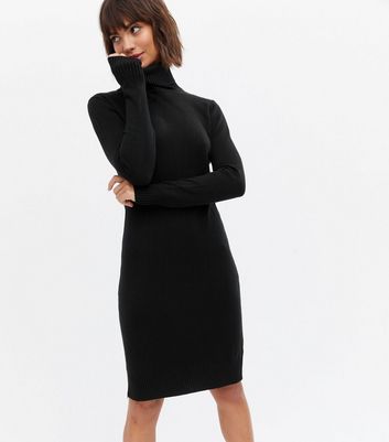 black polo neck midi dress