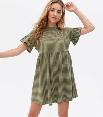 Damen Bekleidung Green Stripe Jersey Mini Smock Dress