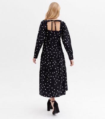 Black Spot Poplin Square Neck Midaxi Dress New Look