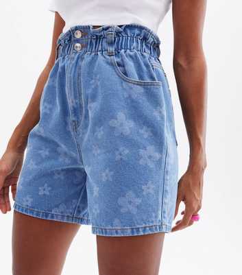 Free Spirit Blue Floral Denim High Waist Shorts