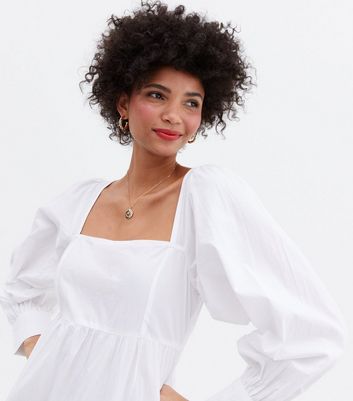 Click to view product details and reviews for White Poplin Square Neck Tiered Midaxi Dress New Look.