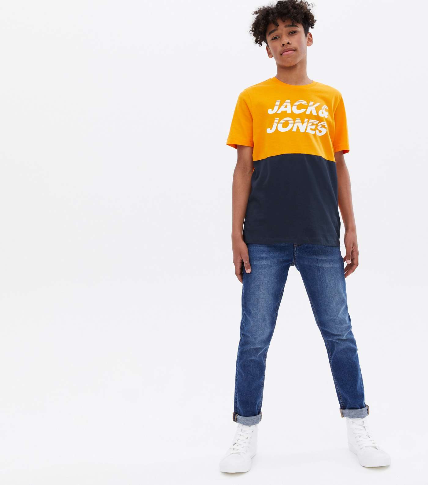 Jack & Jones Junior Orange Colour Block Logo T-Shirt Image 2