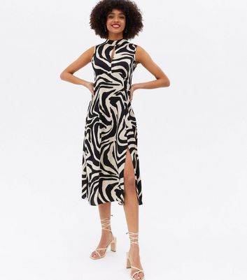 Click to view product details and reviews for Black Zebra Print Satin High Neck Midi Dress New Look.