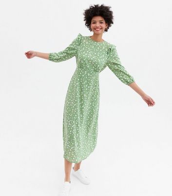 new look green spot midi dress