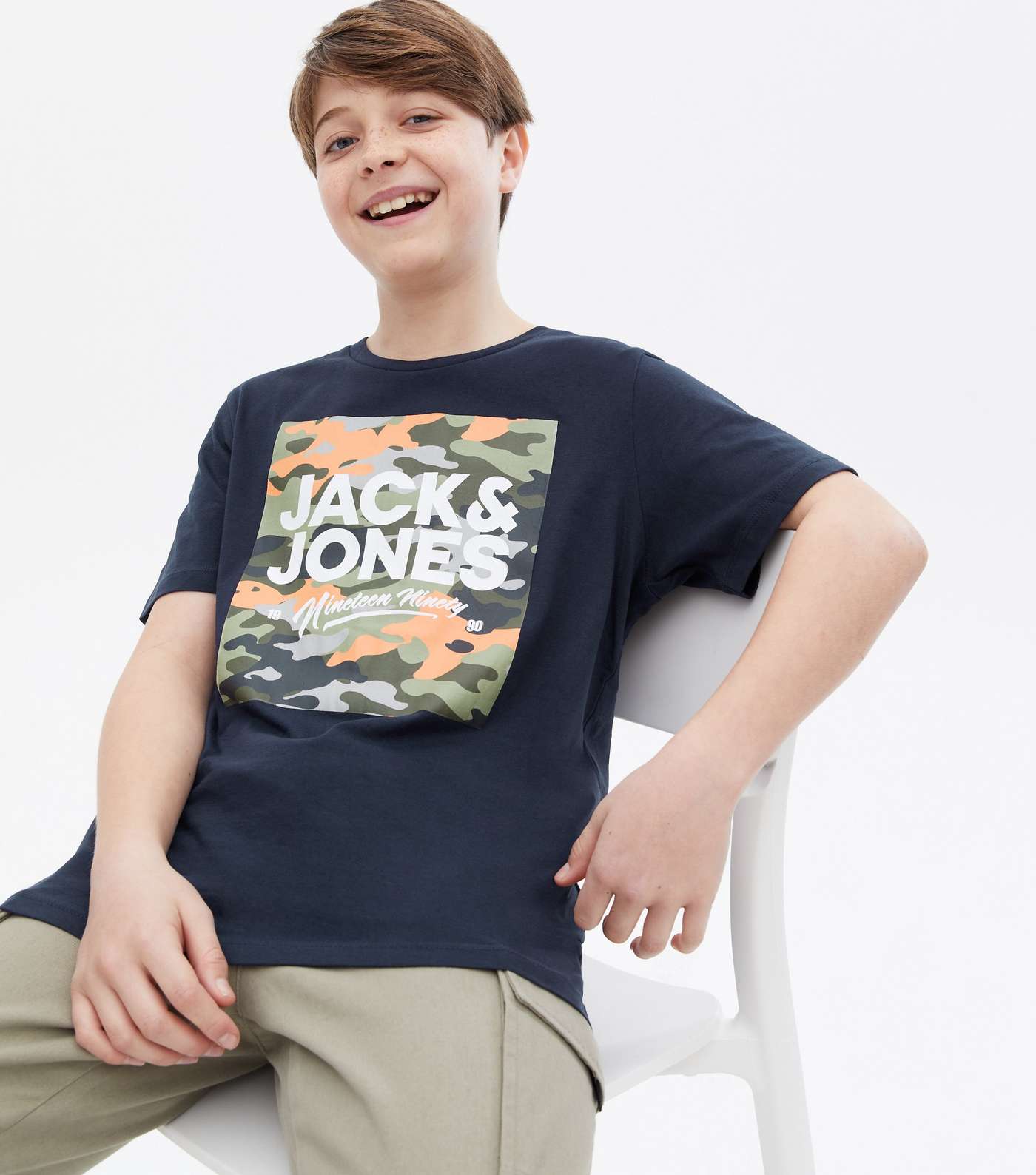 Jack & Jones Junior Navy Camo Logo T-Shirt