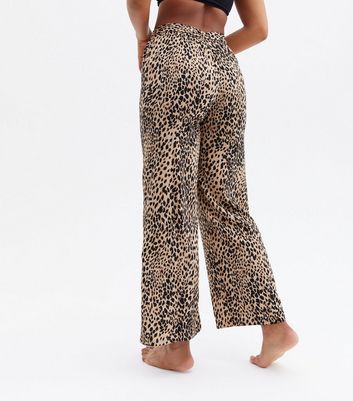 Brown Leopard Print Crepe Wide Leg 