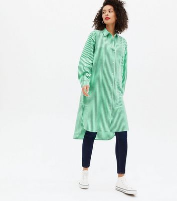 Click to view product details and reviews for Tall Green Stripe Poplin Oversized Shirt New Look.