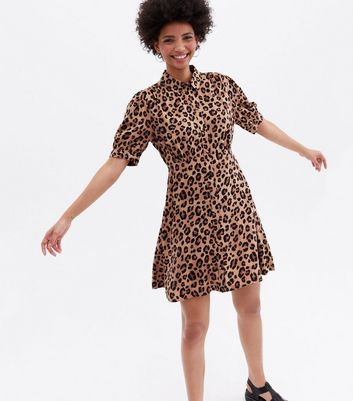 leopard print mini shirt dress