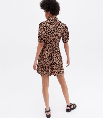 Brown Leopard Print Mini Shirt Dress New Look