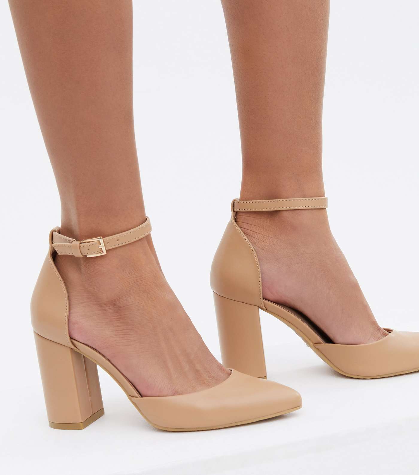 Camel Pointed Block Heel Court Shoes Image 2
