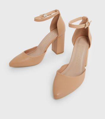 shop for Camel Pointed Block Heel Court Shoes New Look Vegan at Shopo