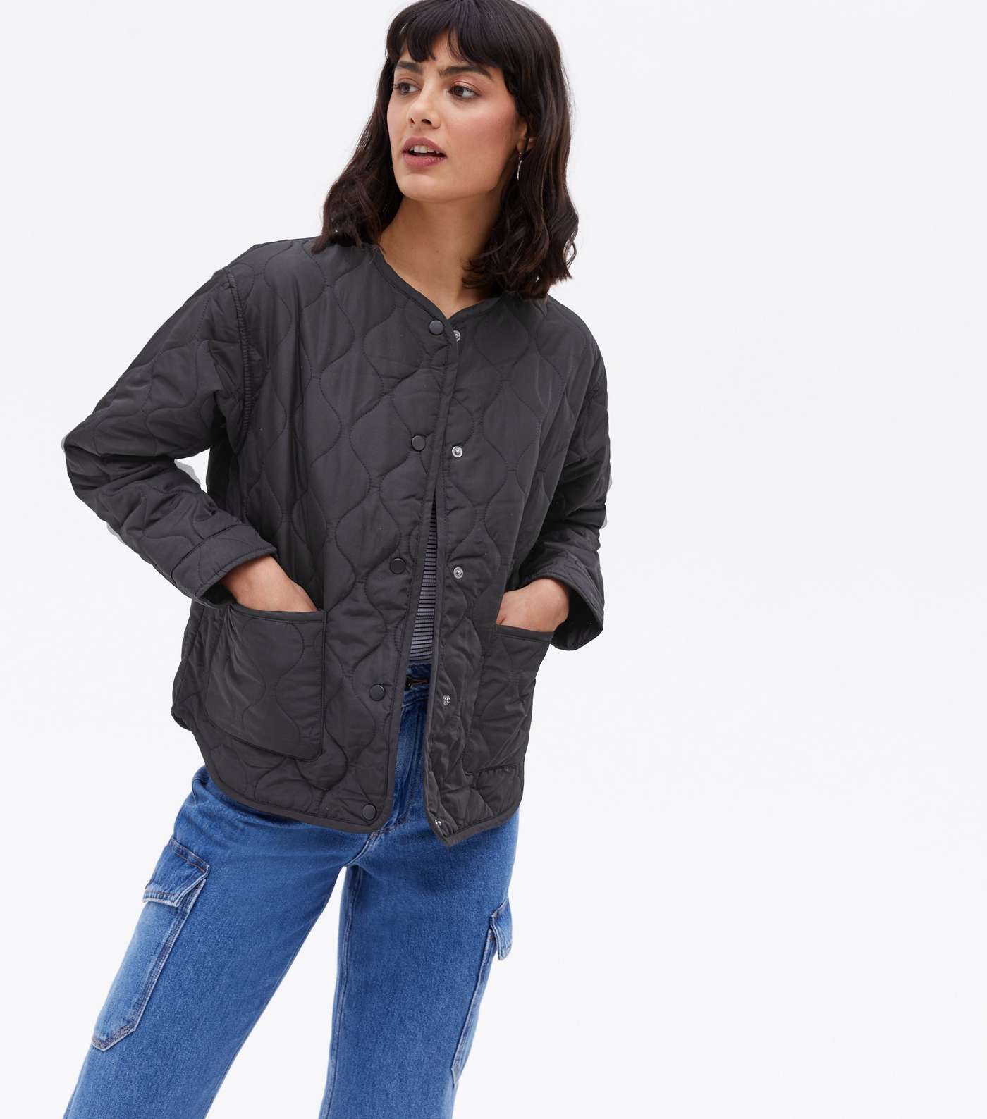 Black Quilted Collarless Jacket