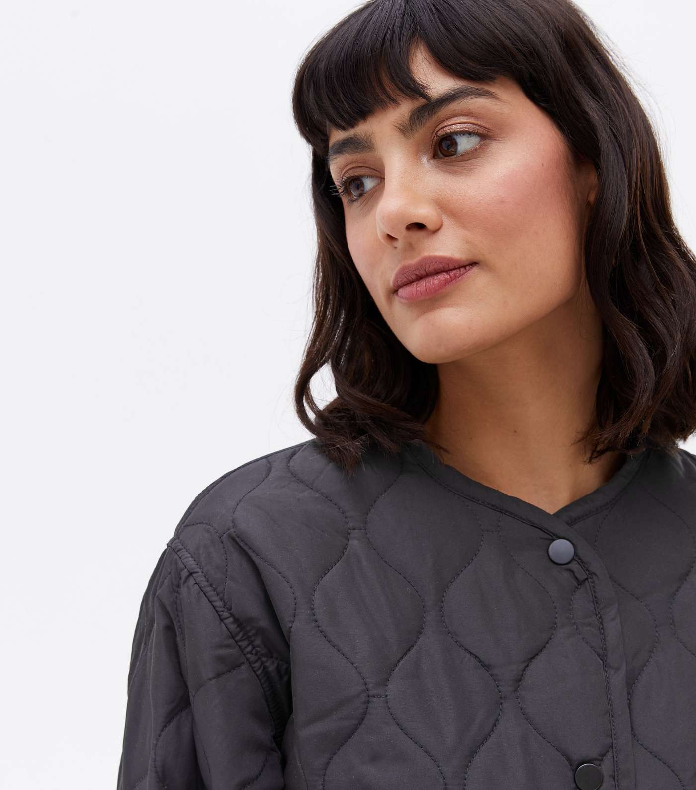 Black Quilted Collarless Jacket Image 3