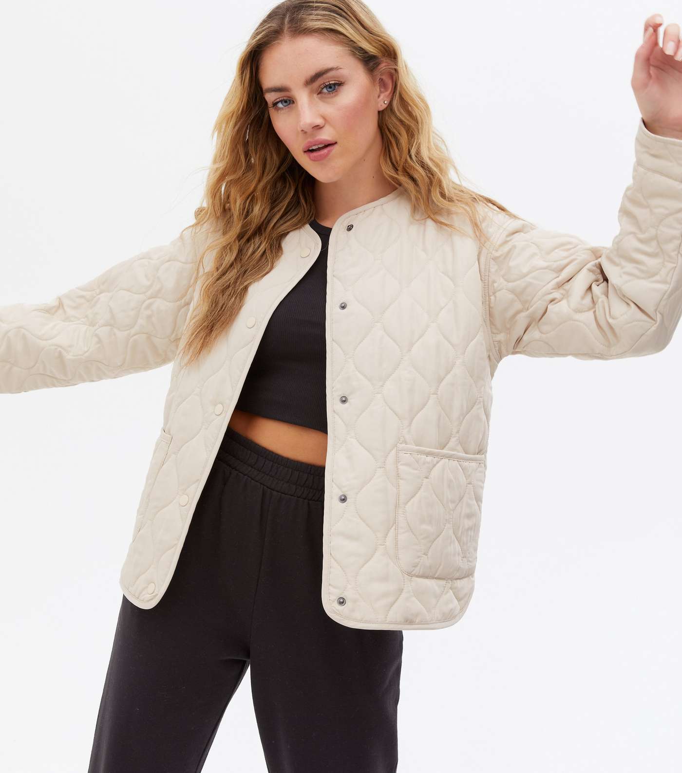 Stone Quilted Collarless Jacket