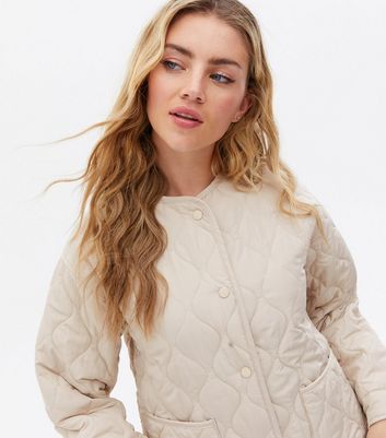 Stone Quilted Collarless Jacket | New Look