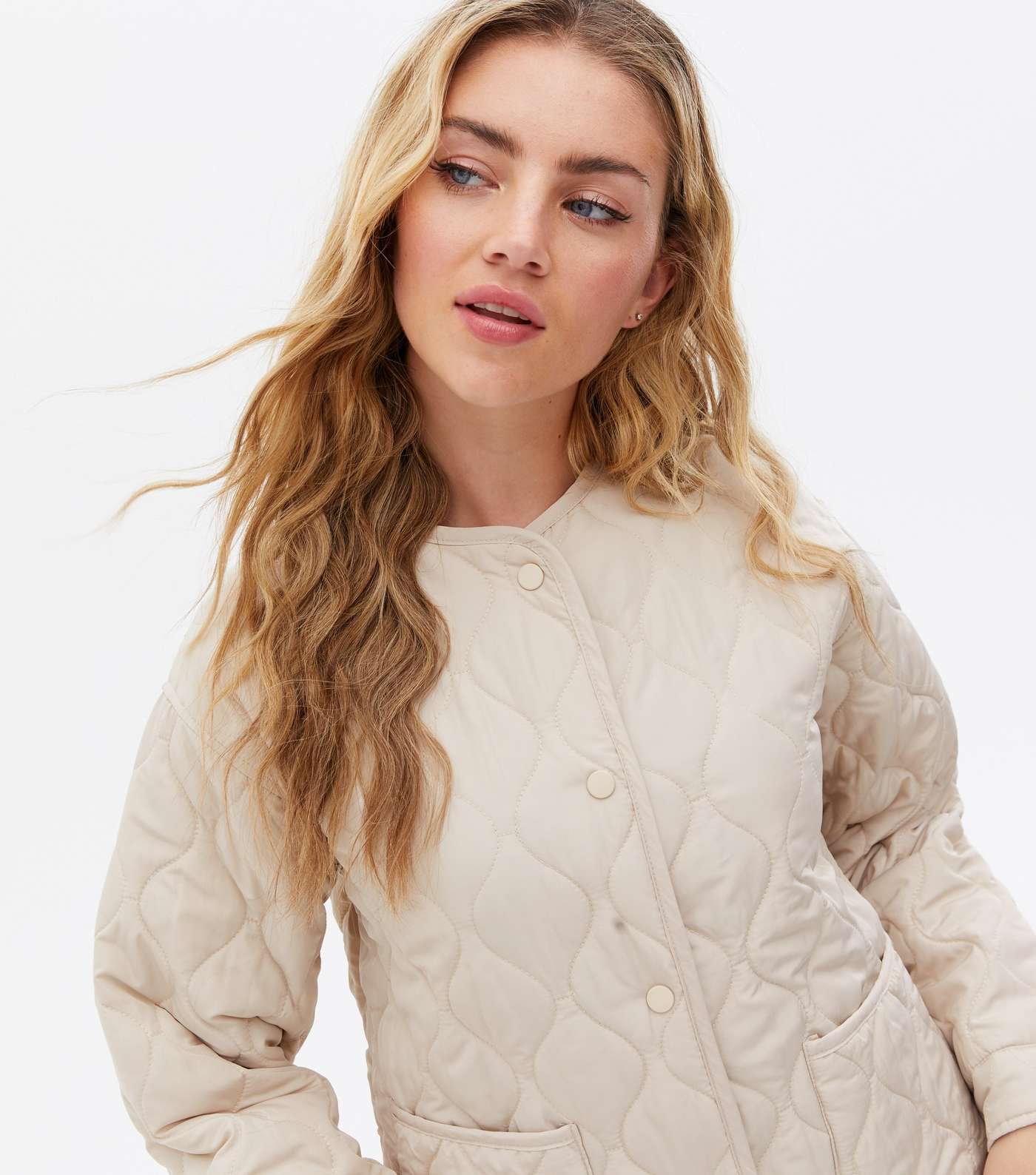 Stone Quilted Collarless Jacket Image 3