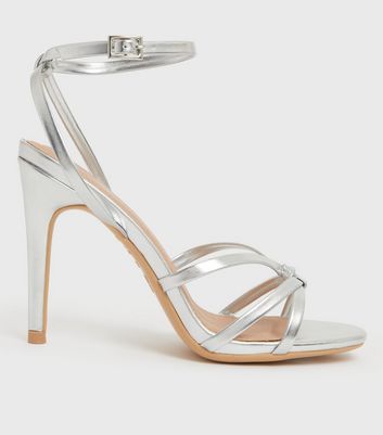 Silver Metallic Strappy Stiletto Heel Sandals New Look