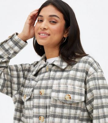 Click to view product details and reviews for Petite Light Grey Check Double Pocket Shacket New Look.