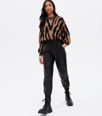 Petite Black Leather-Look Tie Waist 