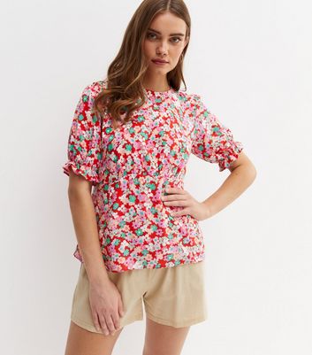 Red floral hot sale peplum top