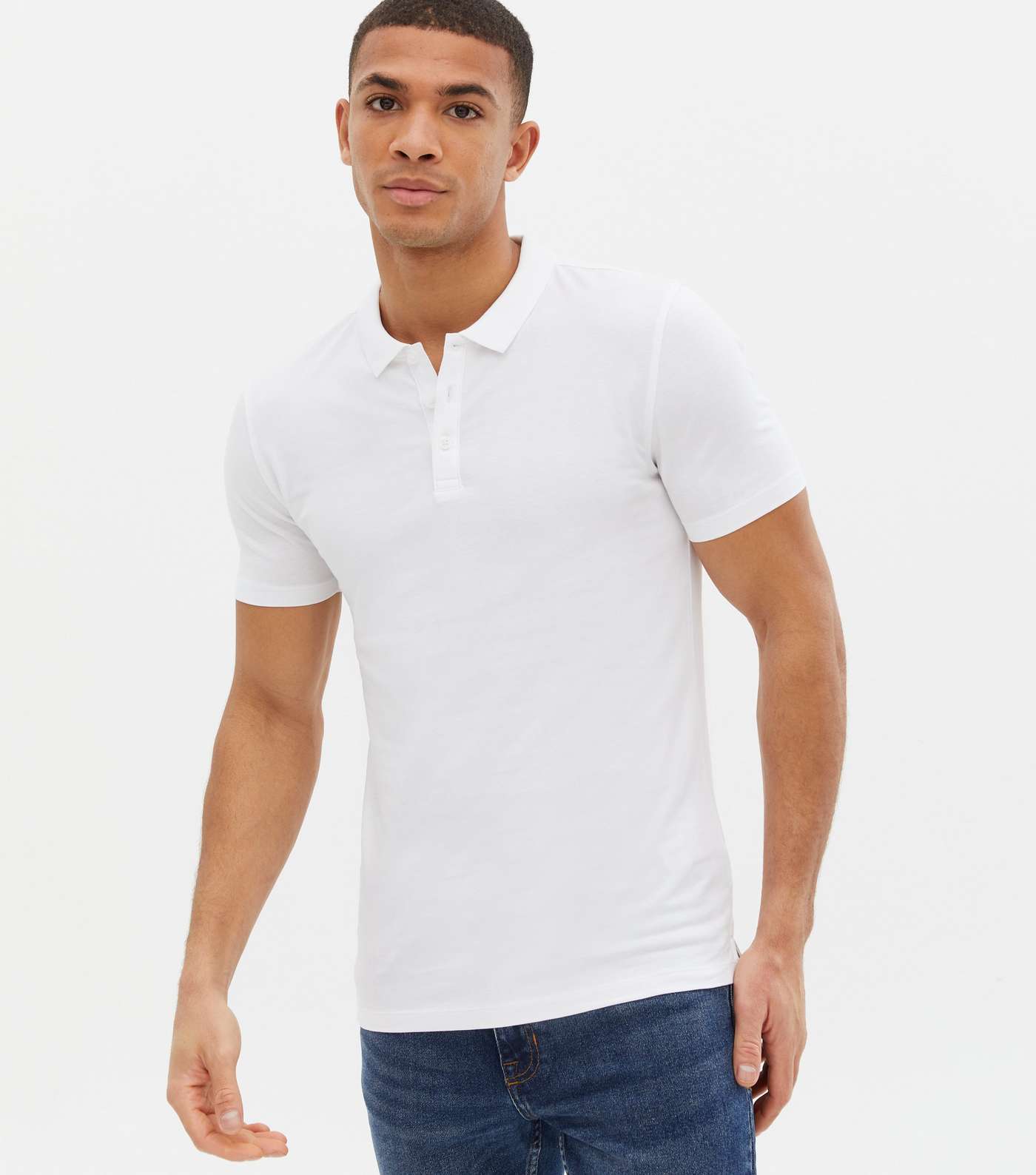 White Short Sleeve Muscle Fit Polo Shirt