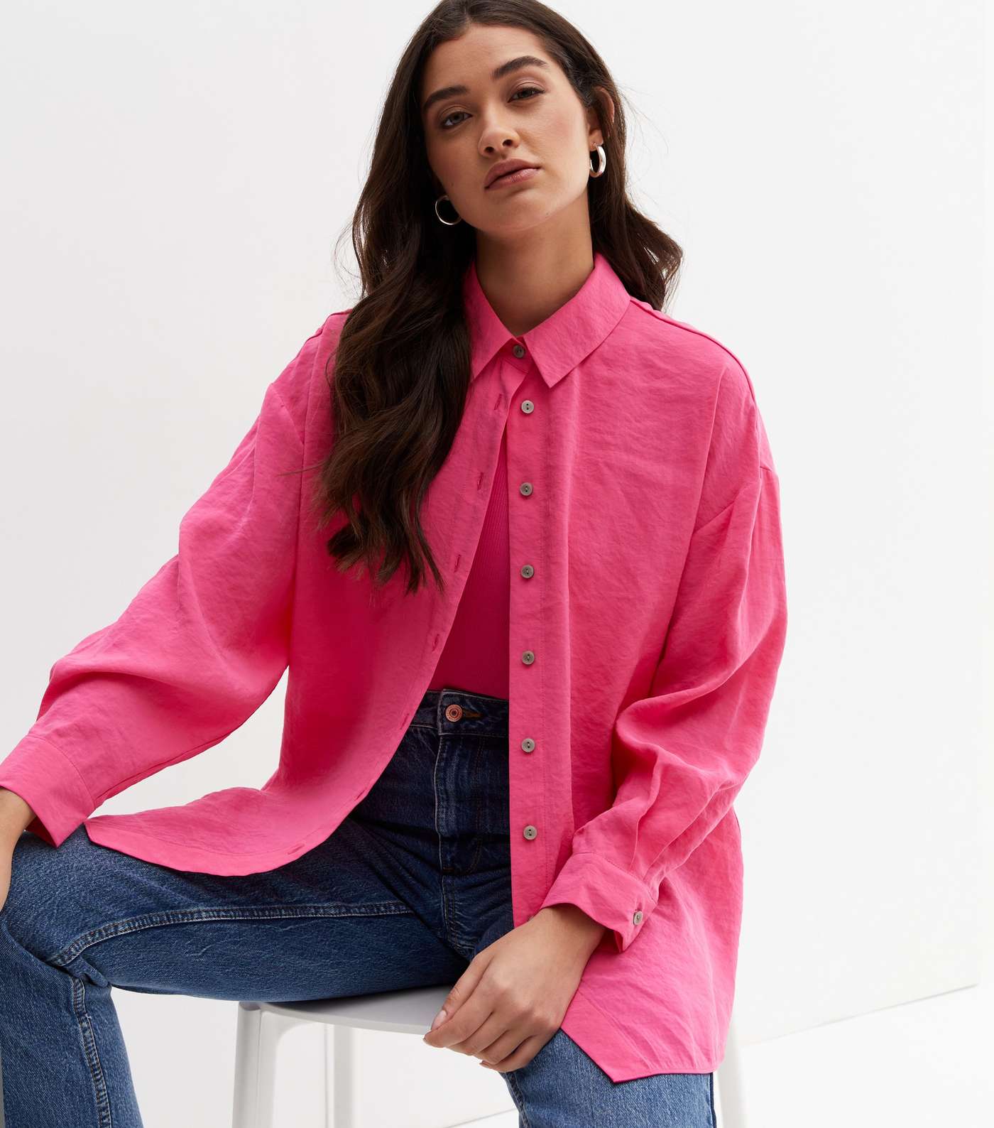 Deep Pink Long Sleeve Oversized Shirt