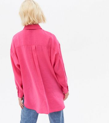 Bright Pink Long Sleeve Oversized Shirt 