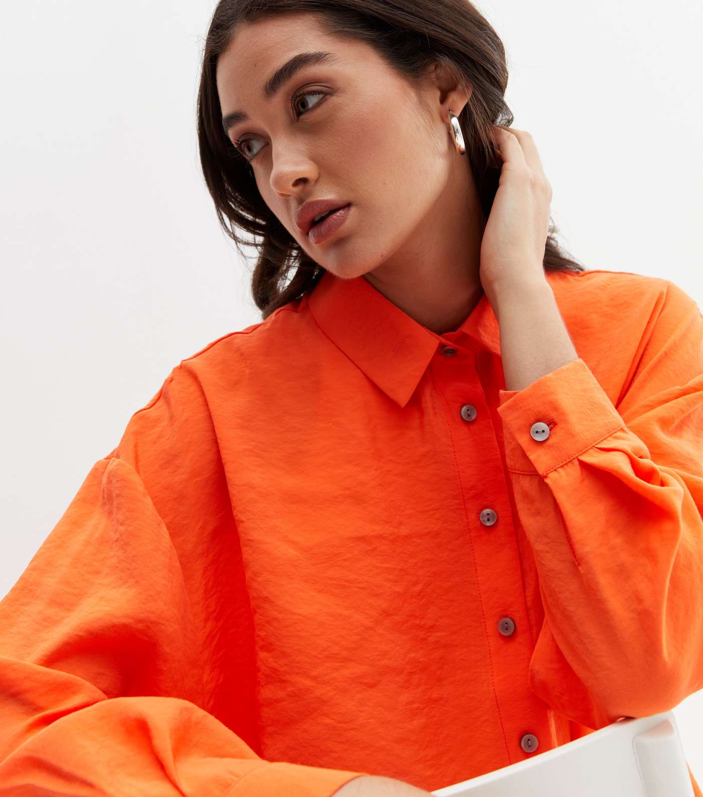 Bright Orange Long Sleeve Oversized Shirt