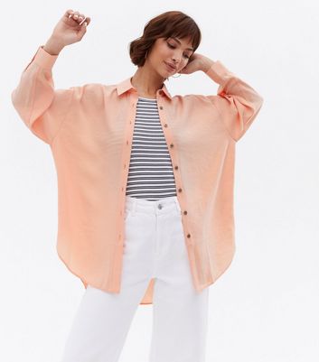 Coral Long Sleeve Oversized Shirt | New 