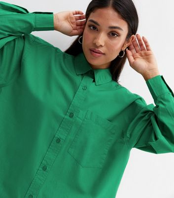 Petite Green Poplin Oversized Shirt