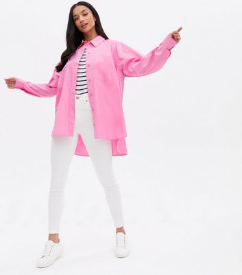 Petite Bright Pink Poplin Oversized Shirt New Look