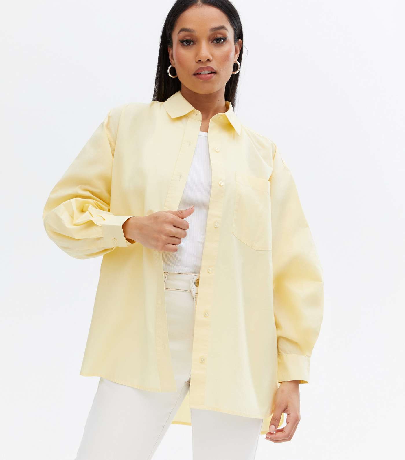 Petite Pale Yellow Poplin Oversized Shirt