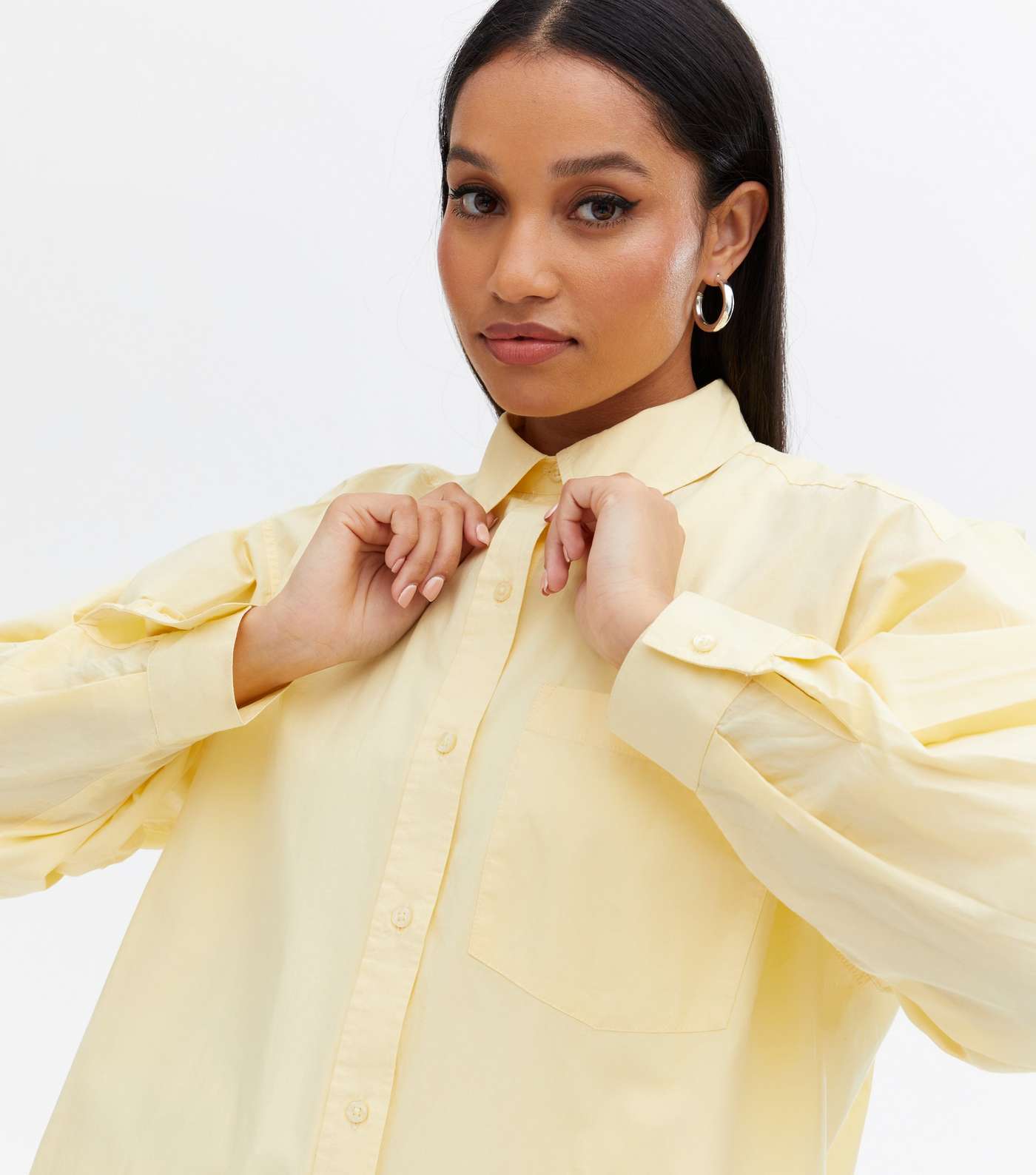 Petite Pale Yellow Poplin Oversized Shirt Image 3