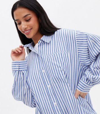 Petite Blue Stripe Poplin Oversized 