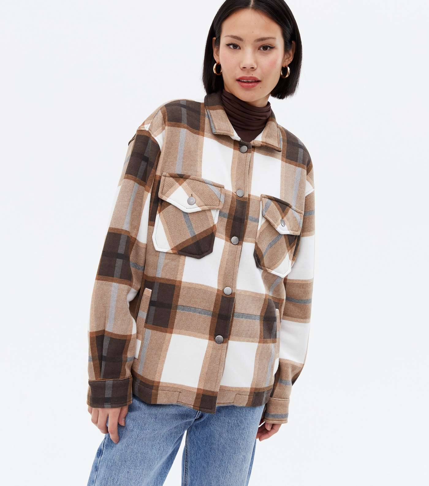 Cameo Rose Brown Check Oversized Shacket