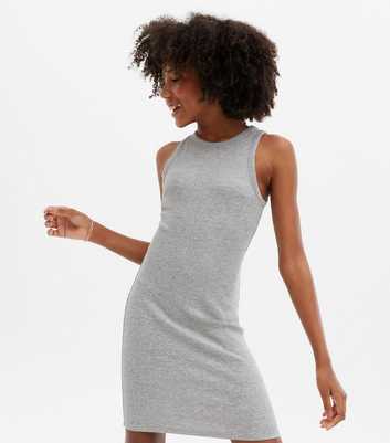 Girls Grey Ribbed Jersey Racer Dress