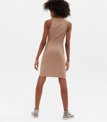 Girls Camel Ribbed Jersey Racer Dress | New Look