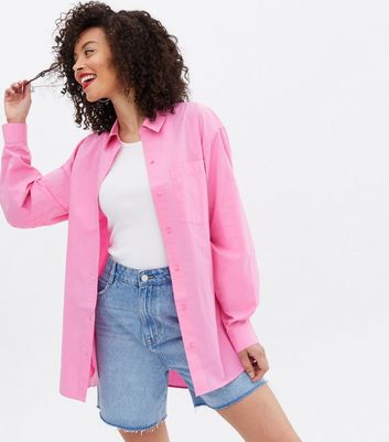 Tall Bright Pink Long Puff Sleeve Shirt New Look