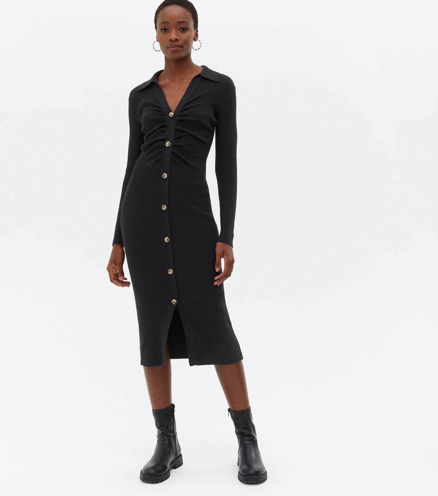 Tall Black Long Sleeve Bodycon Midi Cardigan Dress Image 2